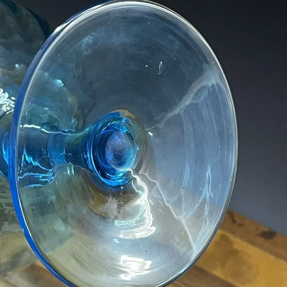 Vintage Blue Optic Hand-Blown Art Glass Bowl Brandy Snifter Vase‎ Ice